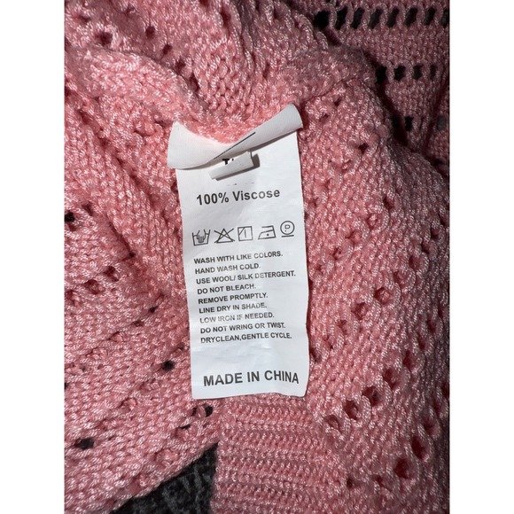 Pink Crochet Open Front 100%‎ Viscose Cardigan Shrug Short Sleeve Lightweight - Picture 3 of 3